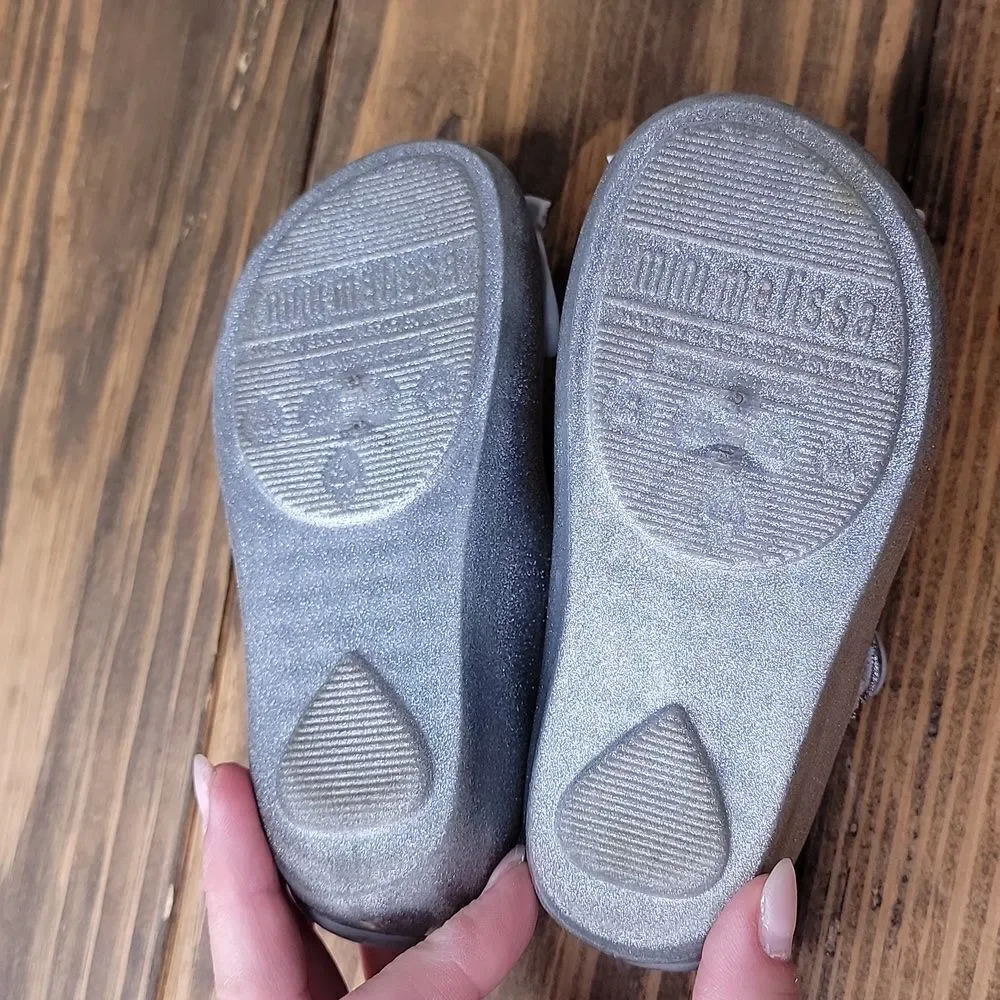 Mini Melissa. Size 8. Kids Glittery Cat Shoes - Gray. EUC
